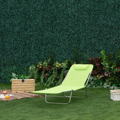 Folding Chaise Lounge Pool Chairs, Outdoor Sun Tanning Chairs with Pillow, Reclining Back, Steel Frame &amp; Breathable Mesh for Beach, Yard, Patio,  Green