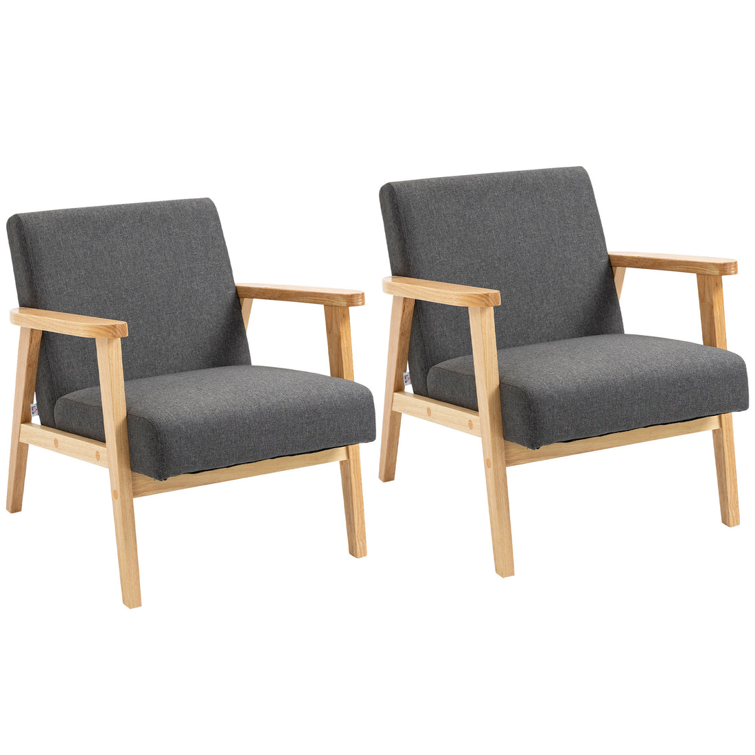 Set Of 2 Accent Armchair, Living Room Chair, Wooden Upholstered Single Lounge Chair With Rubber Wood Legs And Padded Seat, Leisure Sofa Chair For Bedroom Office, Dark Grey