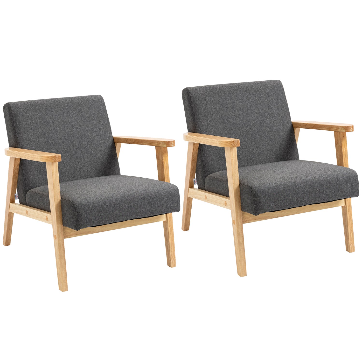 Set Of 2 Accent Armchair, Living Room Chair, Wooden Upholstered Single Lounge Chair With Rubber Wood Legs And Padded Seat, Leisure Sofa Chair For Bedroom Office, Dark Grey