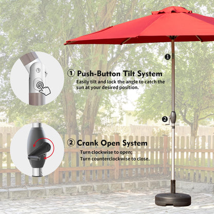 10FT Patio Umbrella, Outdoor Table Umbrella With Push Button Tilt And Crank, UV Protection Waterproof Market Sun Umbrella With 8 Sturdy Ribs For Garden, Deck, Backyard, Pool  Brick Red