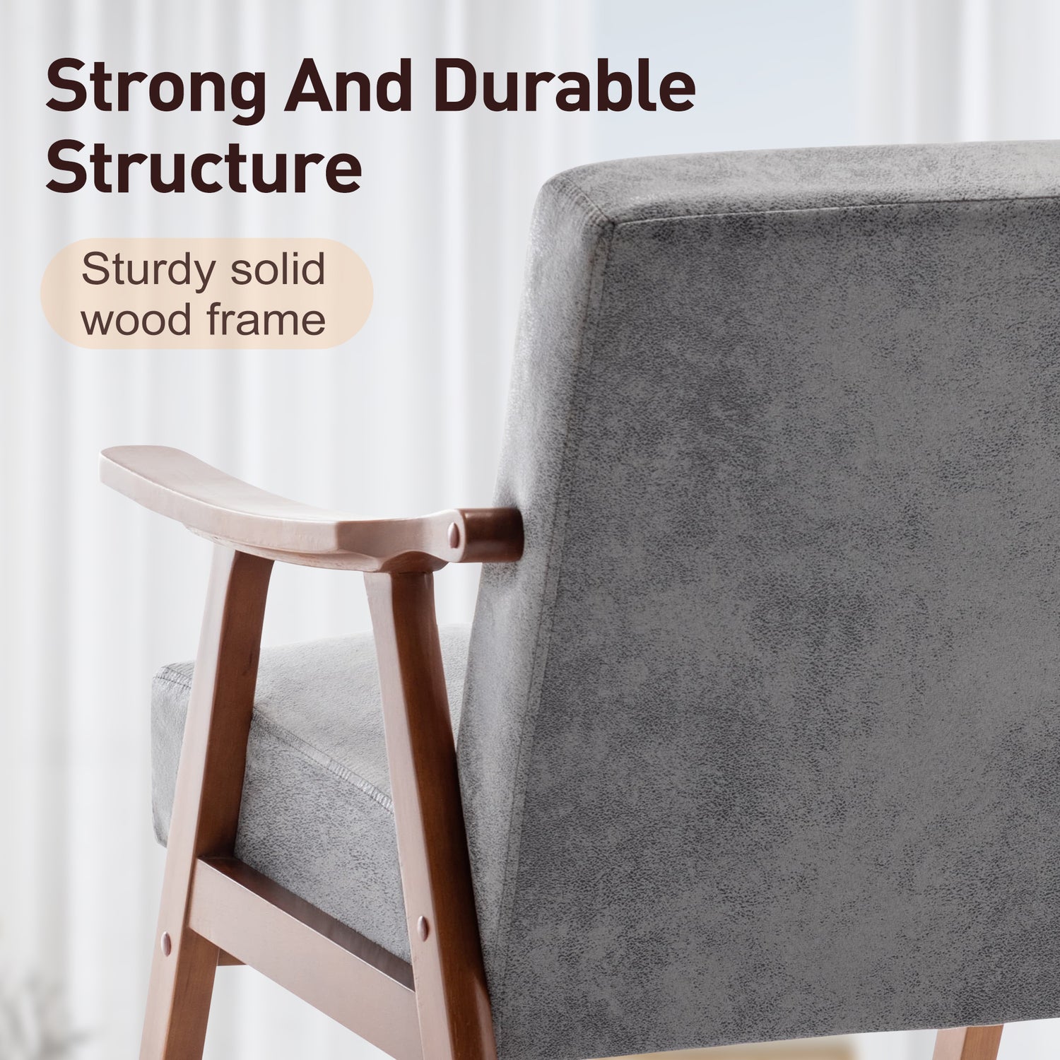 Mid-Century Modern Chair, Living Room Chair With Solid Wood Frame, Accent Chair Extra-Thick Backrest, Wingback Chair For Bedroom, Reading Room, Living Room, Lounge Chair Indoor