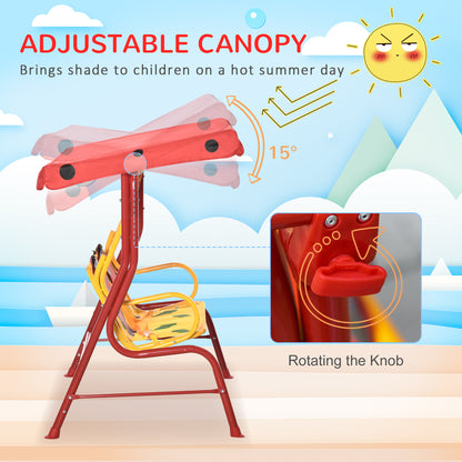 Porch Swing for Kids with Adjustable Canopy to Block Sun at Angles, Kids Swing Chair with Seatbelts, Ladybug Pattern, Gift for Kids Ages 3-6, Red
