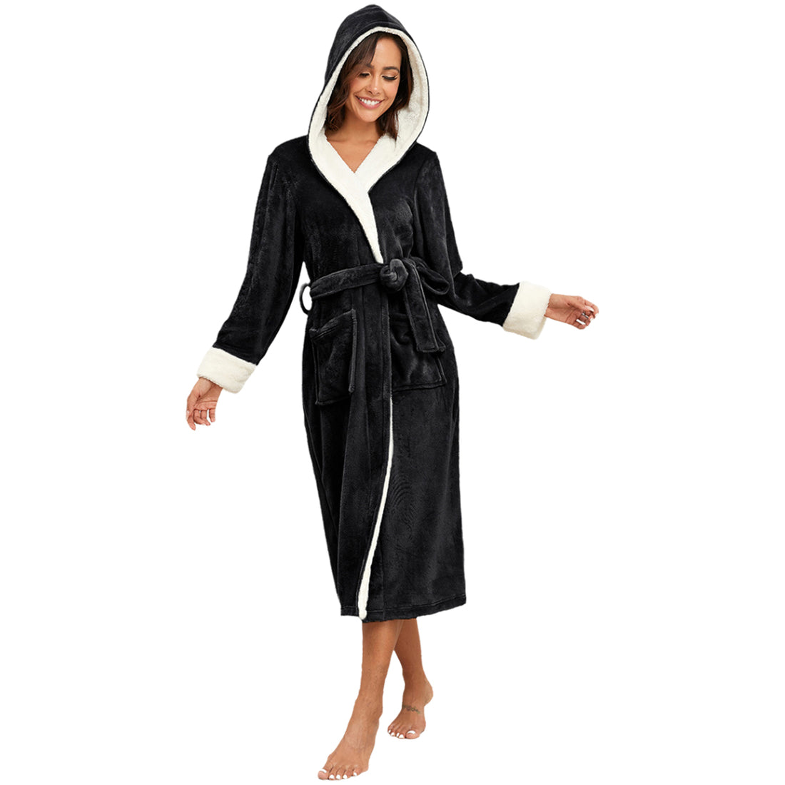 RONGTAI Ladies Long Fleece Bathrobe