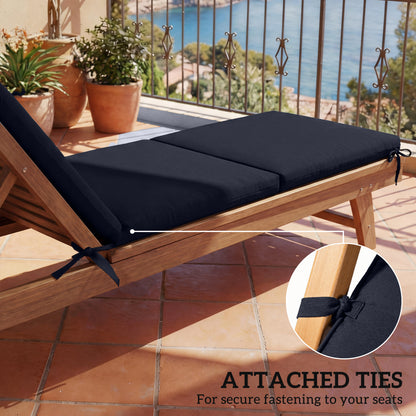 Outdoor Chaise Lounge Cushions Set of 2 with 6 Ties, High-Density Foam, for Patio and Poolside, Navy Blue