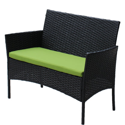 4 PC Rattan Patio Furniture Set with Cushions - Black and Green