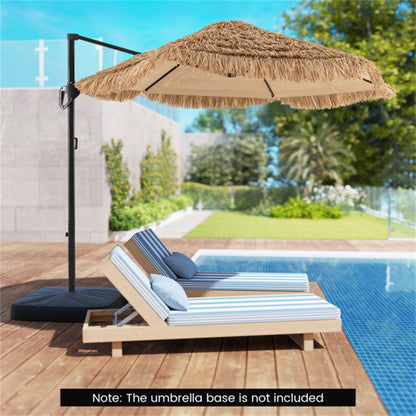 9.5ft Tropical-Style Outdoor Umbrella Natural Black - 2-Tier Vented, Sun Protection, Backyard Poolside Decor
