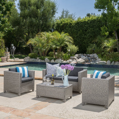 Puerta 4-Piece Outdoor Furniture Set with Water-Resistant Cushions - Rattan