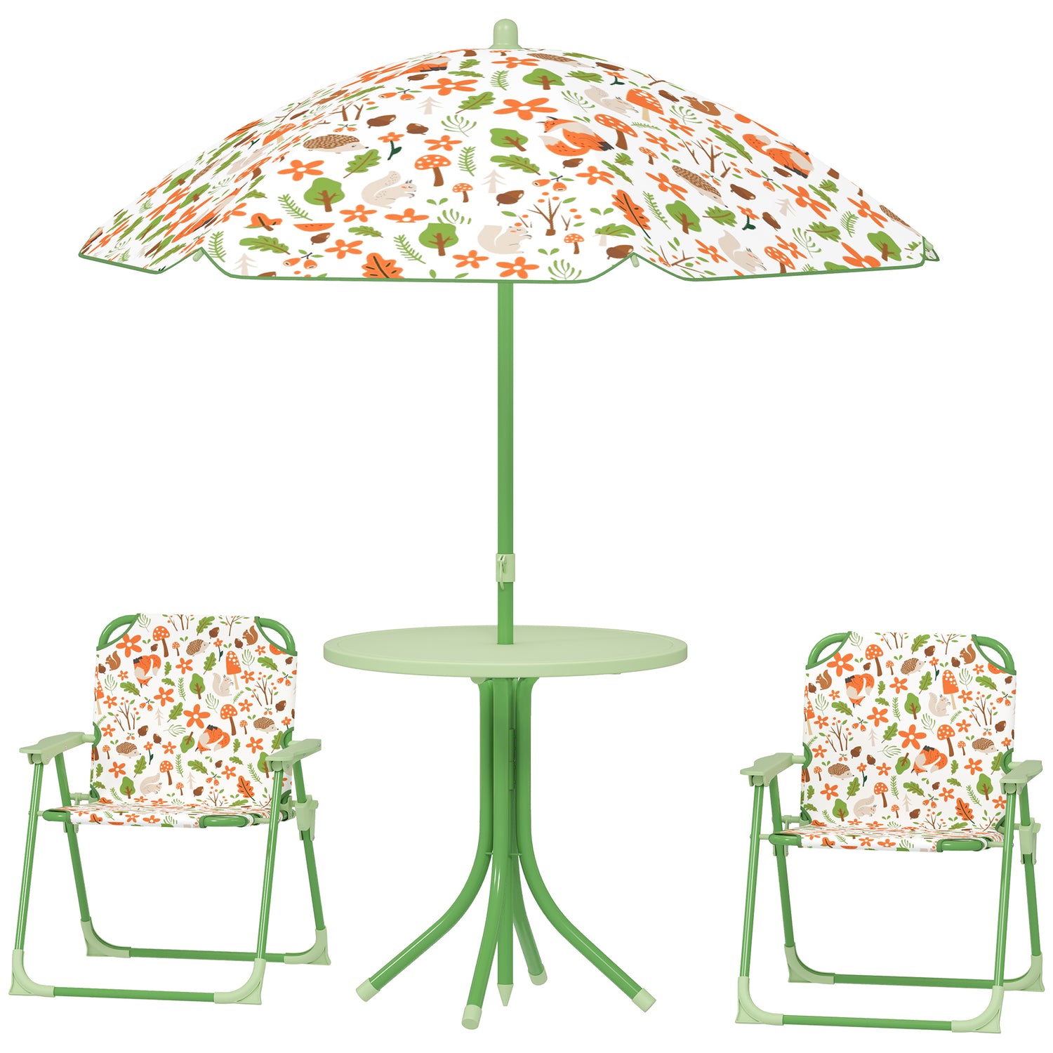 Kids Picnic Table And Chair Set, Outdoor Activity Table With Foldable Chairs, Removable Umbrella For Backyard, Green