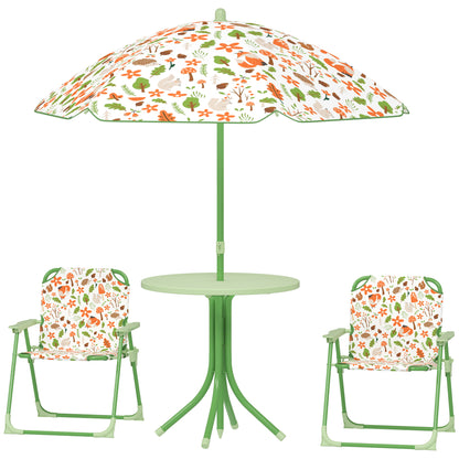 Kids Picnic Table And Chair Set, Outdoor Activity Table With Foldable Chairs, Removable Umbrella For Backyard, Green