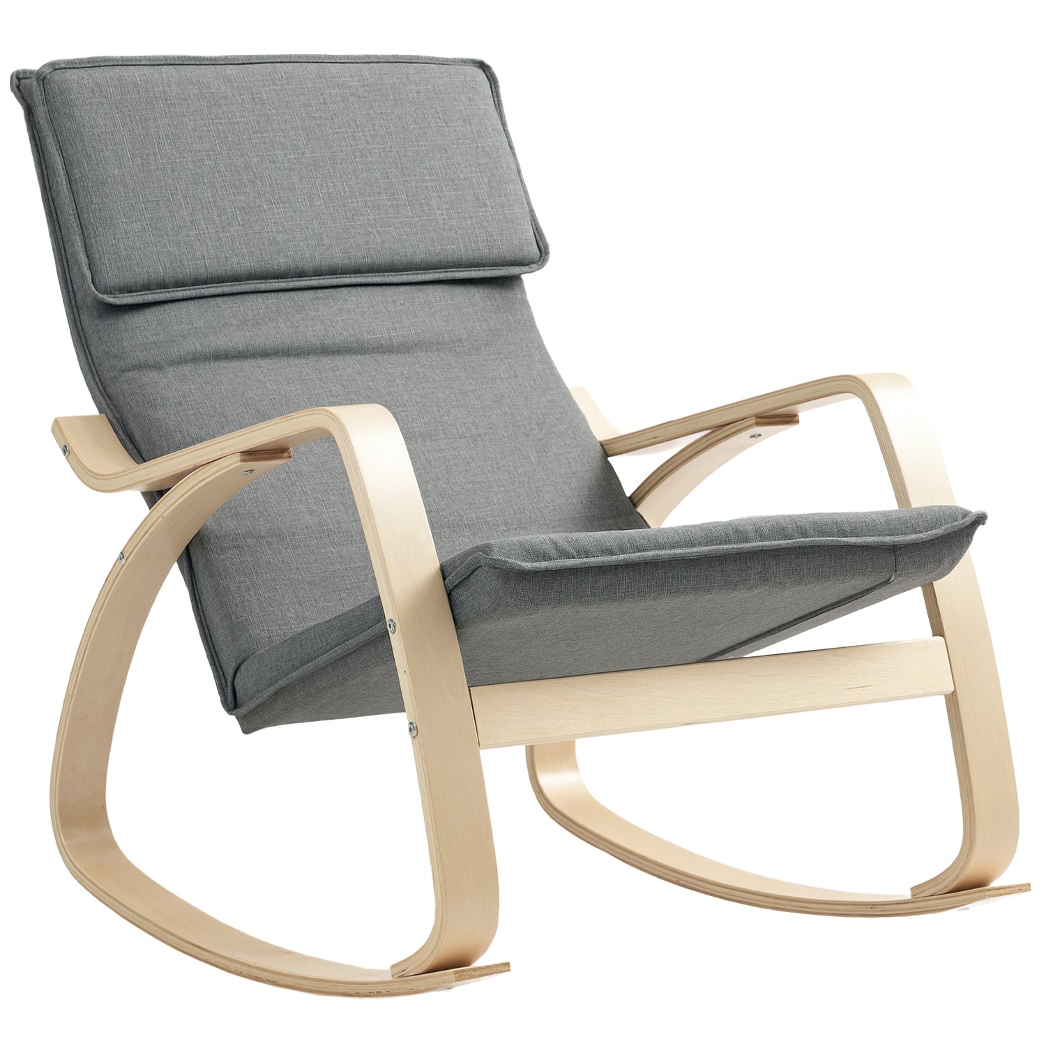 Comfortable Relax Rocking Chair, Upholstered Lounge Chair Recliner With High Back And Headrest For Living Room, Bedroom, Grey
