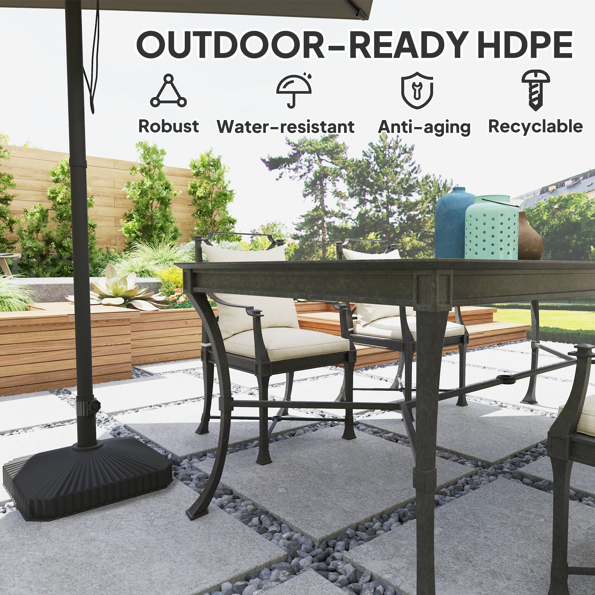 Square Patio Umbrella Base Holder, Heavy Duty Outdoor Umbrella Stand Base, Filled Up to 42lbs with Stand or 33lbs with Water for Garden, Poolside, Black