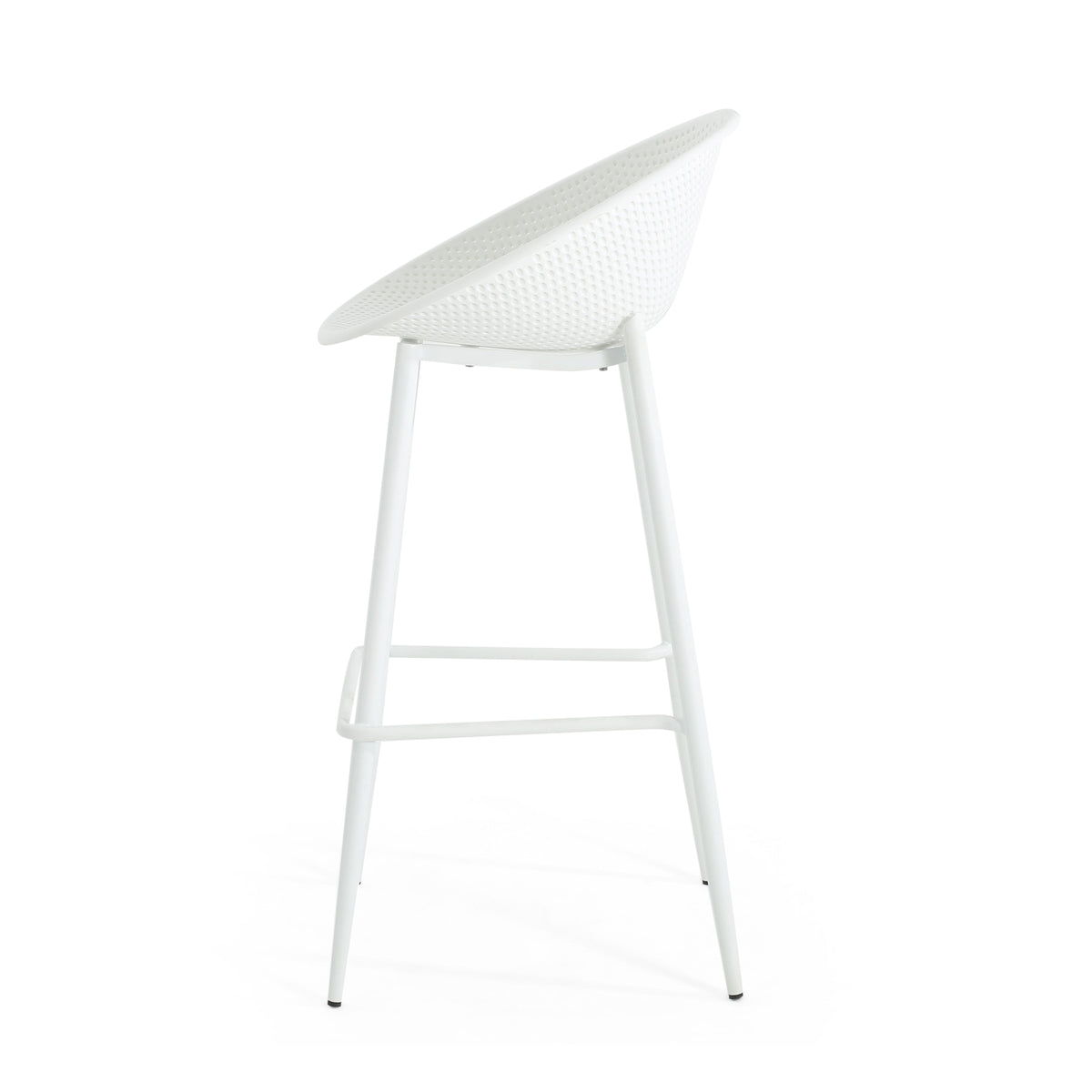 Modern Gable Outdoor Barstool Set of 2 with Perforated Design - White