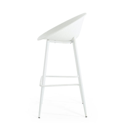 Modern Gable Outdoor Barstool Set of 2 with Perforated Design - White