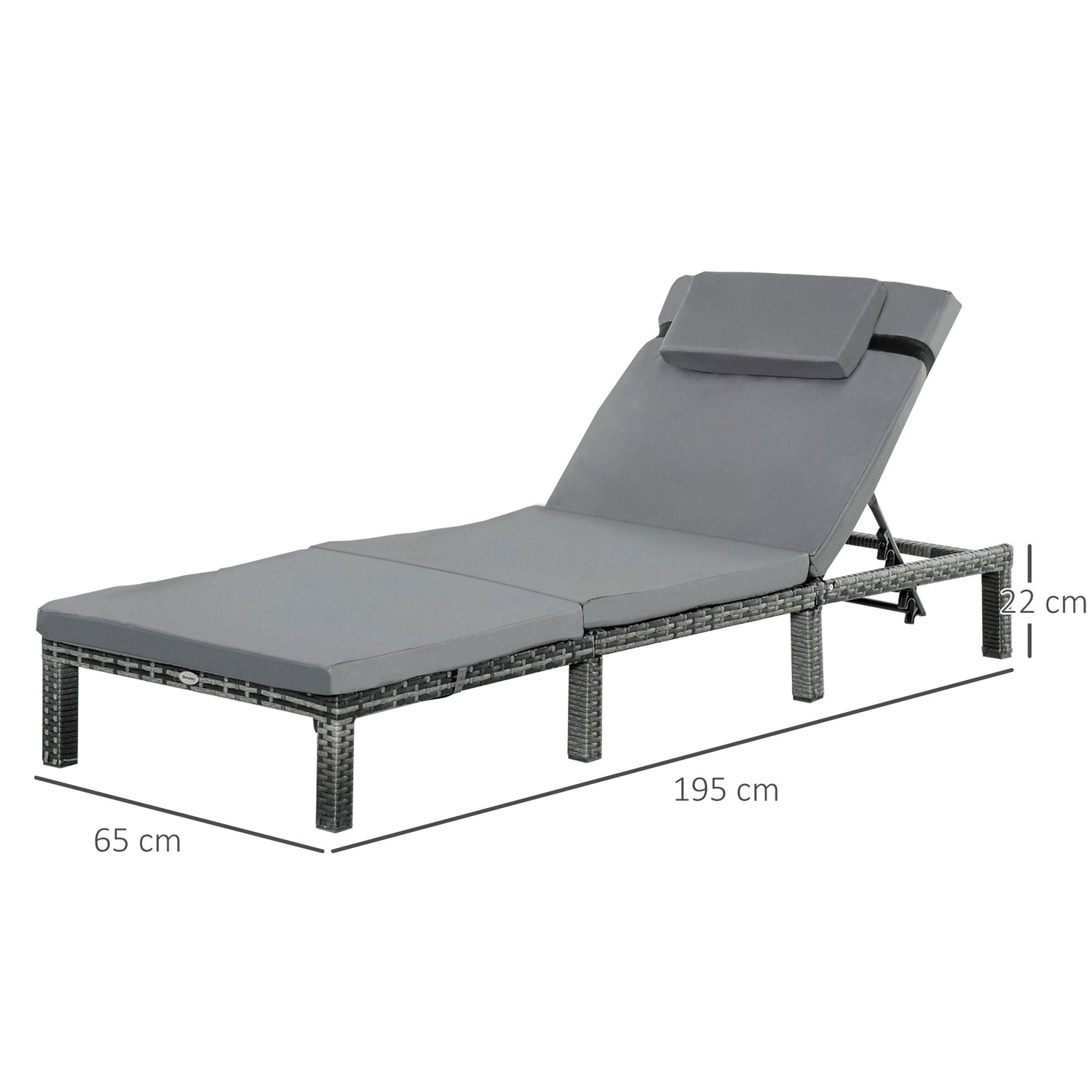 Rattan Sun Lounger, 5-Level Adjustable Garden Lounger Recliner With Cushion And Headrest, Outdoor Reclining Sunbed, Steel Frame Garden Chair For Patio, Beach, Terrace, Dark Grey