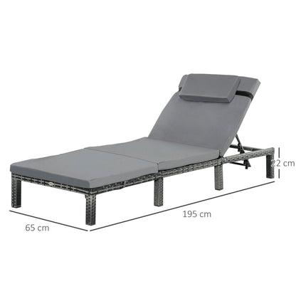 Rattan Sun Lounger, 5-Level Adjustable Garden Lounger Recliner With Cushion And Headrest, Outdoor Reclining Sunbed, Steel Frame Garden Chair For Patio, Beach, Terrace, Dark Grey