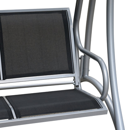 3-Seat Outdoor Porch Swing Chair, Patio Swing Glider with Adjustable Canopy, Breathable Seat, and Steel Frame for Garden, Poolside, Backyard, Black