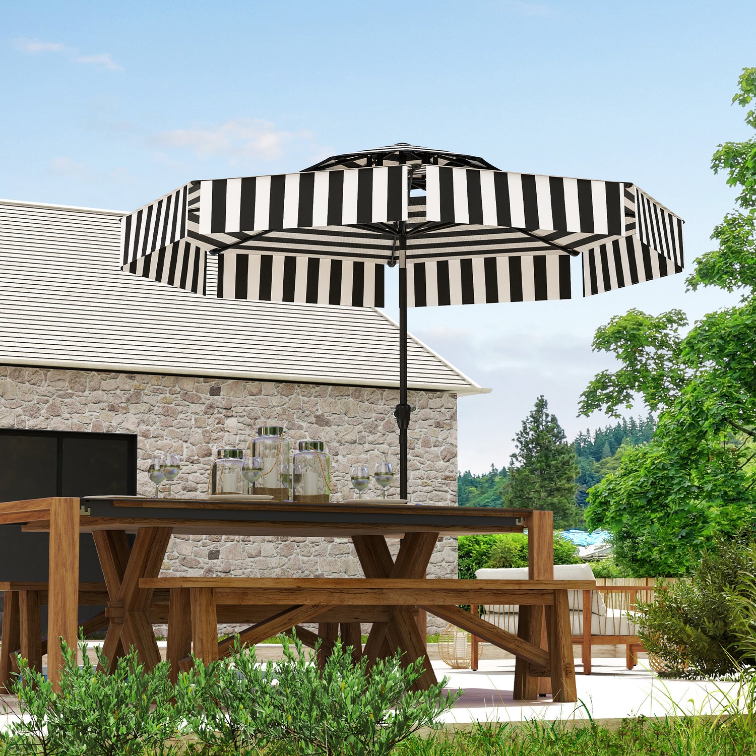 8.6FT Patio Umbrella, UPF 30+ Outdoor Market Umbrella, 2-Tier Vented Patio Table Umbrella with Crank 8 Ribs, Tiltable Porch Umbrella for Garden Deck Poolside, Black