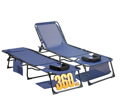 Face Down Chaise Lounge Chair 5-Position Adjustable Sunbathing, Foldable Tanning Chair With Face&amp; Arm Holes, Outdoor Recliner Chair For Pool, Beach, Patio, Lawn  Dark Blue, 2 Pcs