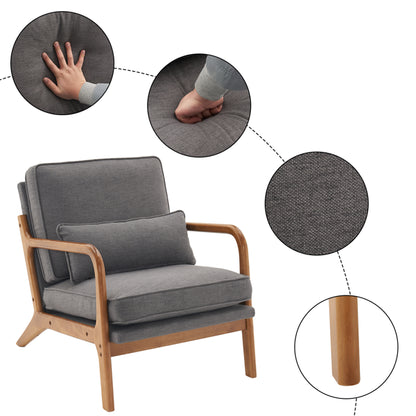 [Same Code: 44658239] Oak Armrest Oak Upholstered Single Lounge Chair Indoor Lounge Chair Dark Grey