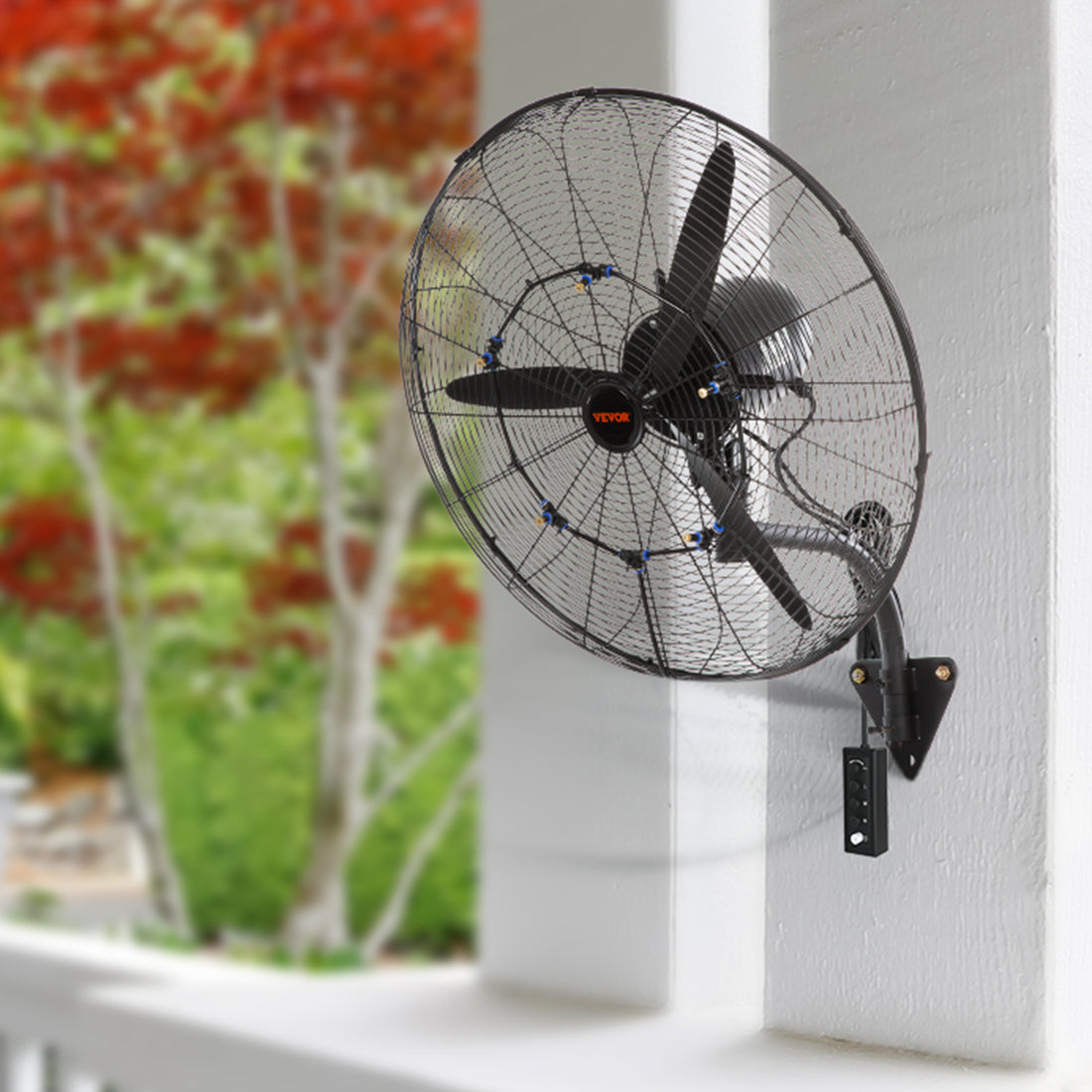 VEVOR Wall-Mount Misting Fan, 24 Inch, 3-speed High Velocity Max. 7000 CFM, Waterproof Oscillating Industrial Wall Fan, Commercial Or Residential For Warehouse, Greenhouse, Workshop, Black, ETL Listed