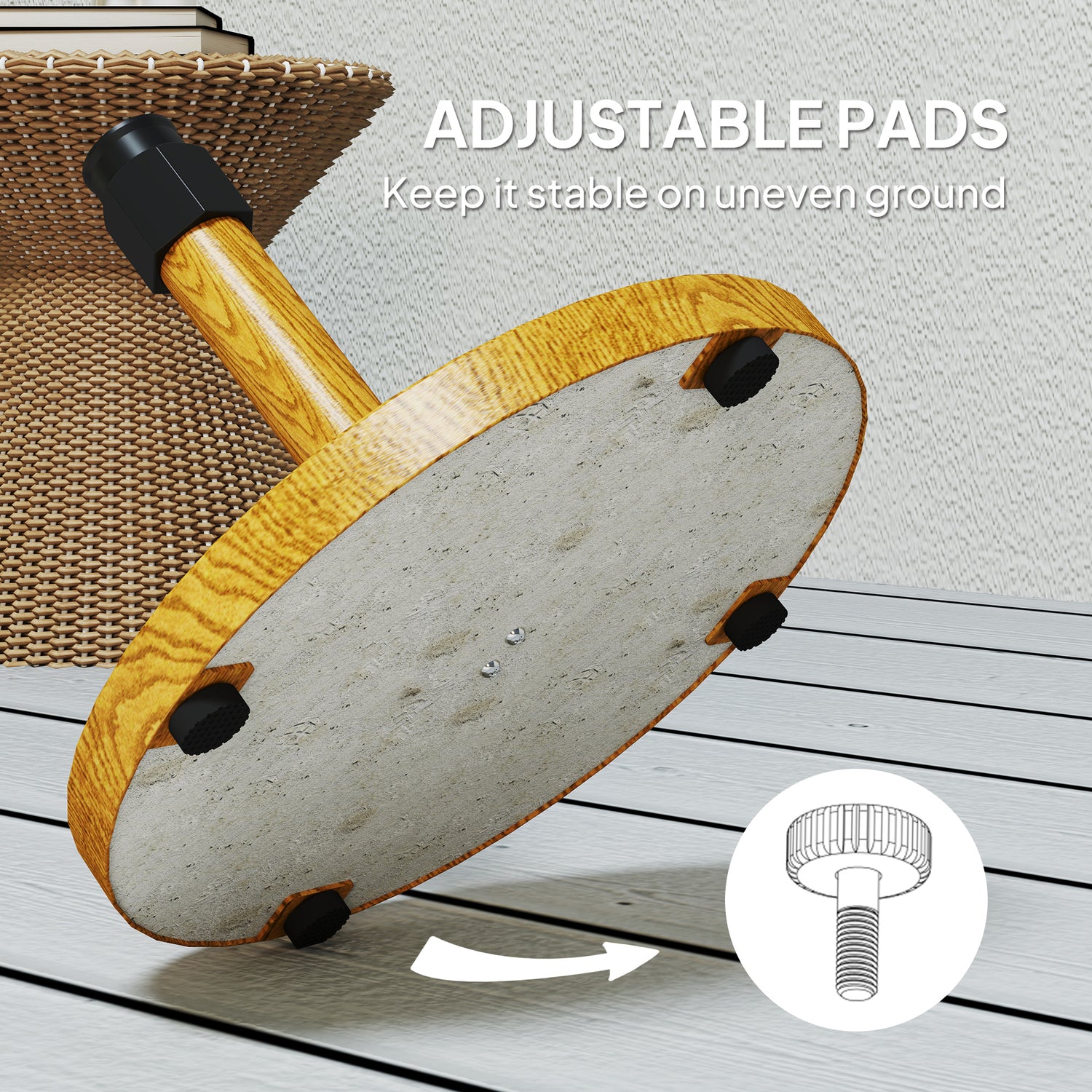 Patio Umbrella Base Holder, Outdoor Umbrella Base With Adjustable Pads, Heavy Duty Patio Umbrella Stand Base For Garden, Poolside, Nature Wood