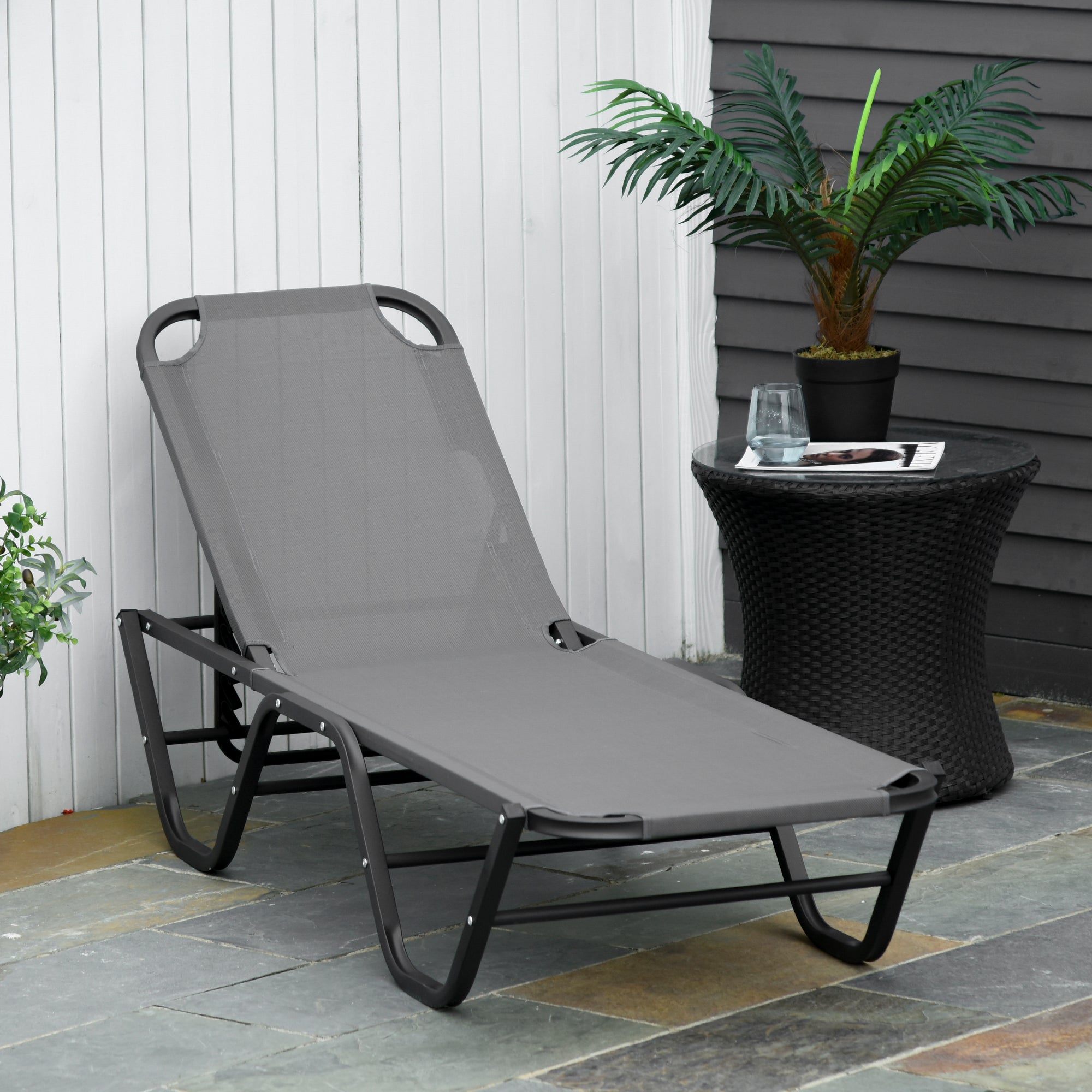 Sun Lounger Relaxed Recliner With 5-Position Adjustable Backrest Aluminium Frame For Pool, Sun Bathing, Grey