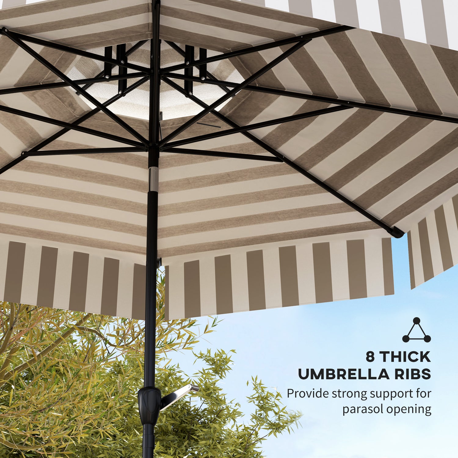 8.6FT Patio Umbrella, UPF 30+ Outdoor Market Umbrella, 2-Tier Vented Patio Table Umbrella with Crank 8 Ribs, Tiltable Porch Umbrella for Garden Deck Poolside, Light Gray