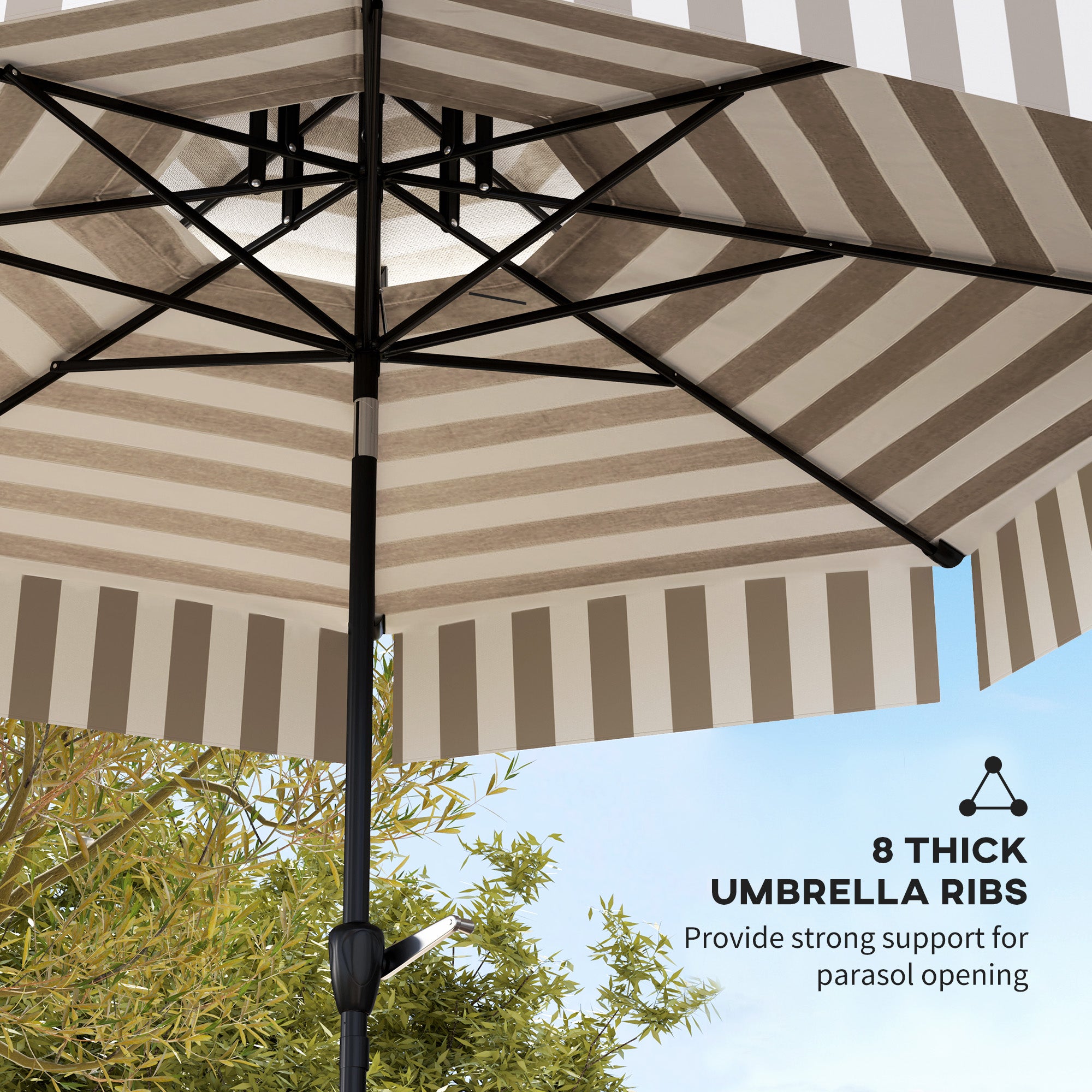 8.6FT Patio Umbrella, UPF 30+ Outdoor Market Umbrella, 2-Tier Vented Patio Table Umbrella with Crank 8 Ribs, Tiltable Porch Umbrella for Garden Deck Poolside, Light Gray