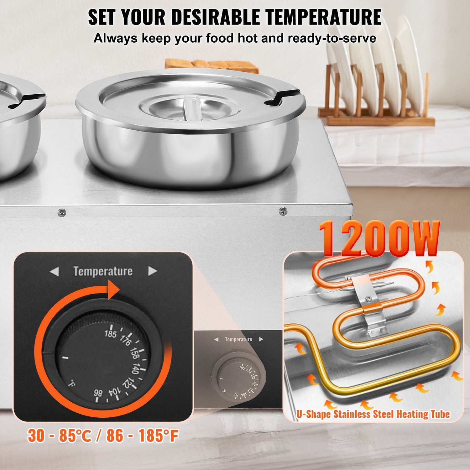 Electric Soup Warmer, Three 7.4QT Stainless Steel Round Pot 86~185°F Adjustable Temp, 1200W Commercial Bain Marie With Anti-dry Burn And Reset Button, Soup Station For Restaurant, Buffet, Silver