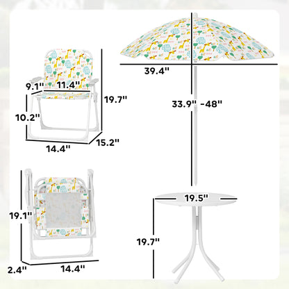 Kids Picnic Table And Chair Set, Outdoor Activity Table With Foldable Chairs, Removable Umbrella For Backyard, White