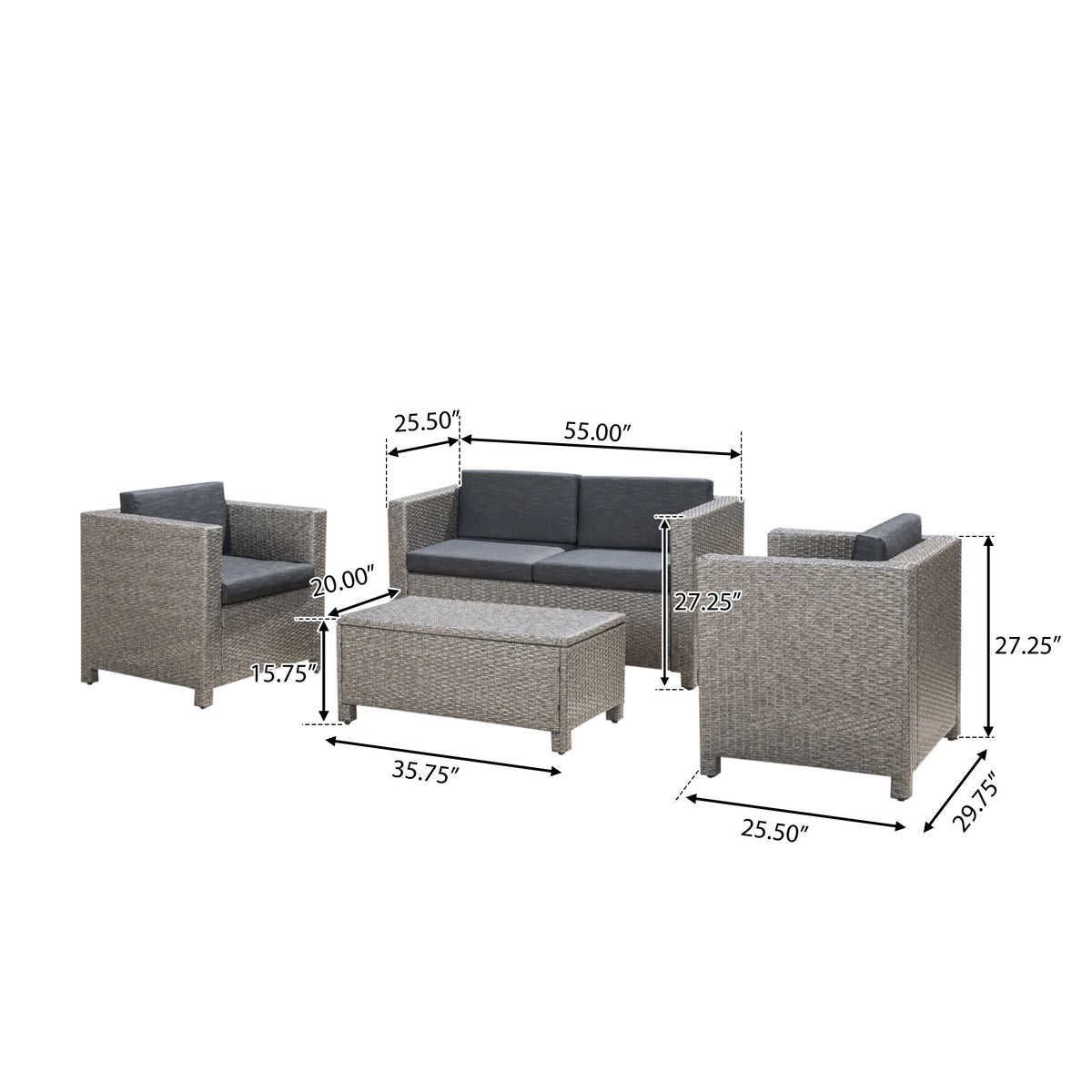 Puerta 4-Piece Outdoor Furniture Set with Water-Resistant Cushions - Rattan