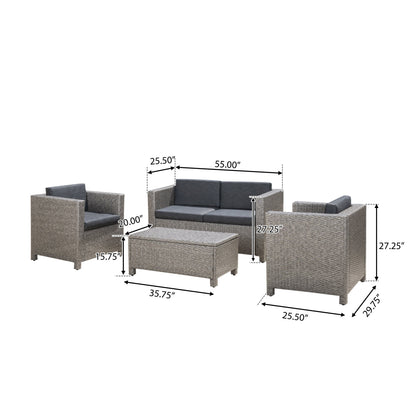 Puerta 4-Piece Outdoor Furniture Set with Water-Resistant Cushions - Rattan