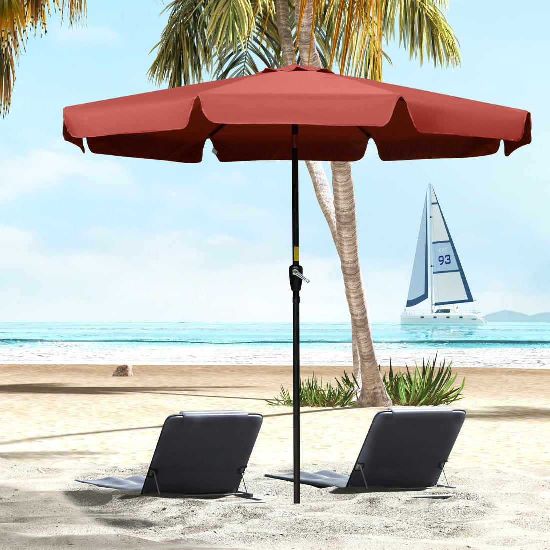 2.7m Patio Parasol Garden Umbrellas Outdoor Sun Shade Table Umbrella With Tilt, Crank, 8 Ribs, Ruffles, Wine Red