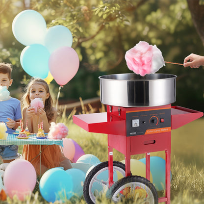 Electric Cotton Candy Machine With Cart, 1000W Commercial Candy Floss Maker With Stainless Steel Bowl, Sugar Scoop And Drawer, Perfect For Home, Kids Birthday, Family Party, Red