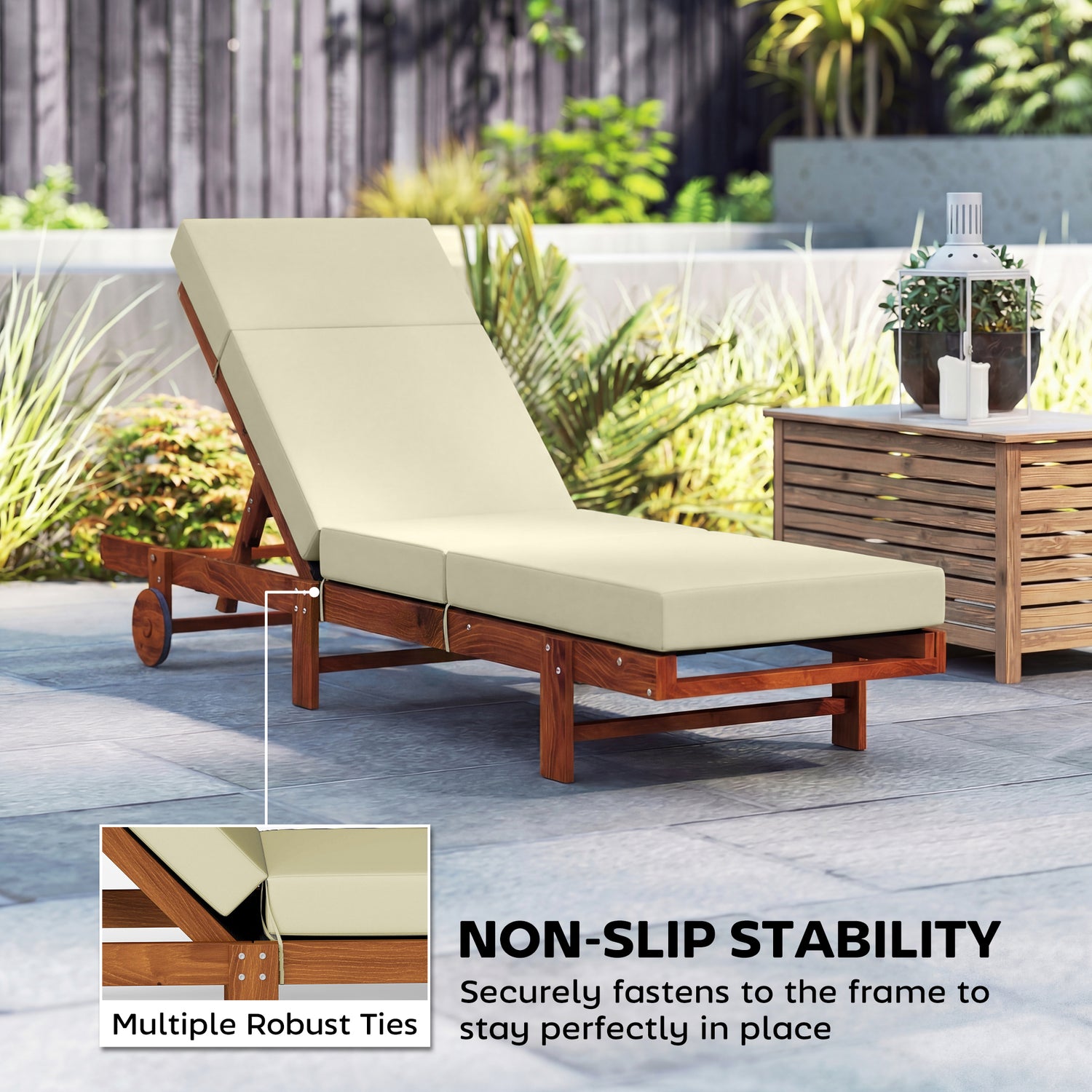Chaise Lounge Cushion, 4" Thick Outdoor Lounge Chair Cushions with Ties for Patio, 26" x 80 ", Cream White