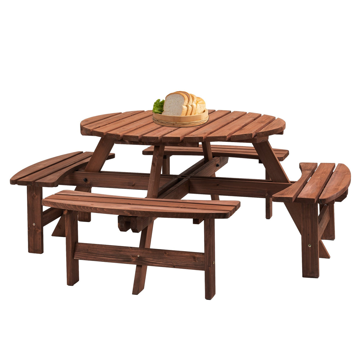 8 Person Wooden Picnic Table with Umbrella Hole - Brown