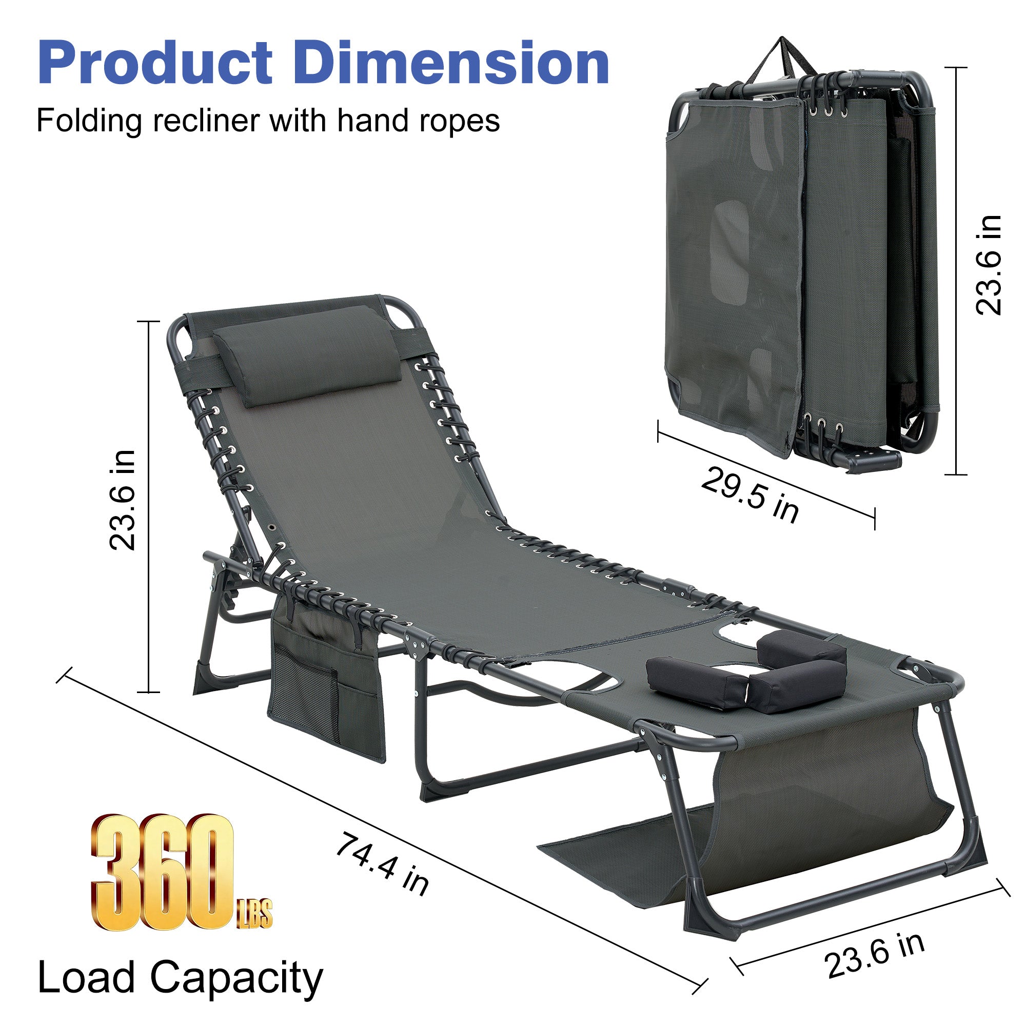 Face Down Chaise Lounge Chair 5-Position Adjustable Sunbathing, Foldable Tanning Chair With Face&amp; Arm Holes, Outdoor Recliner Chair For Pool, Beach, Patio, Lawn  Black, 2 Pcs