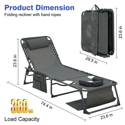 Face Down Chaise Lounge Chair 5-Position Adjustable Sunbathing, Foldable Tanning Chair With Face&amp; Arm Holes, Outdoor Recliner Chair For Pool, Beach, Patio, Lawn  Black, 2 Pcs
