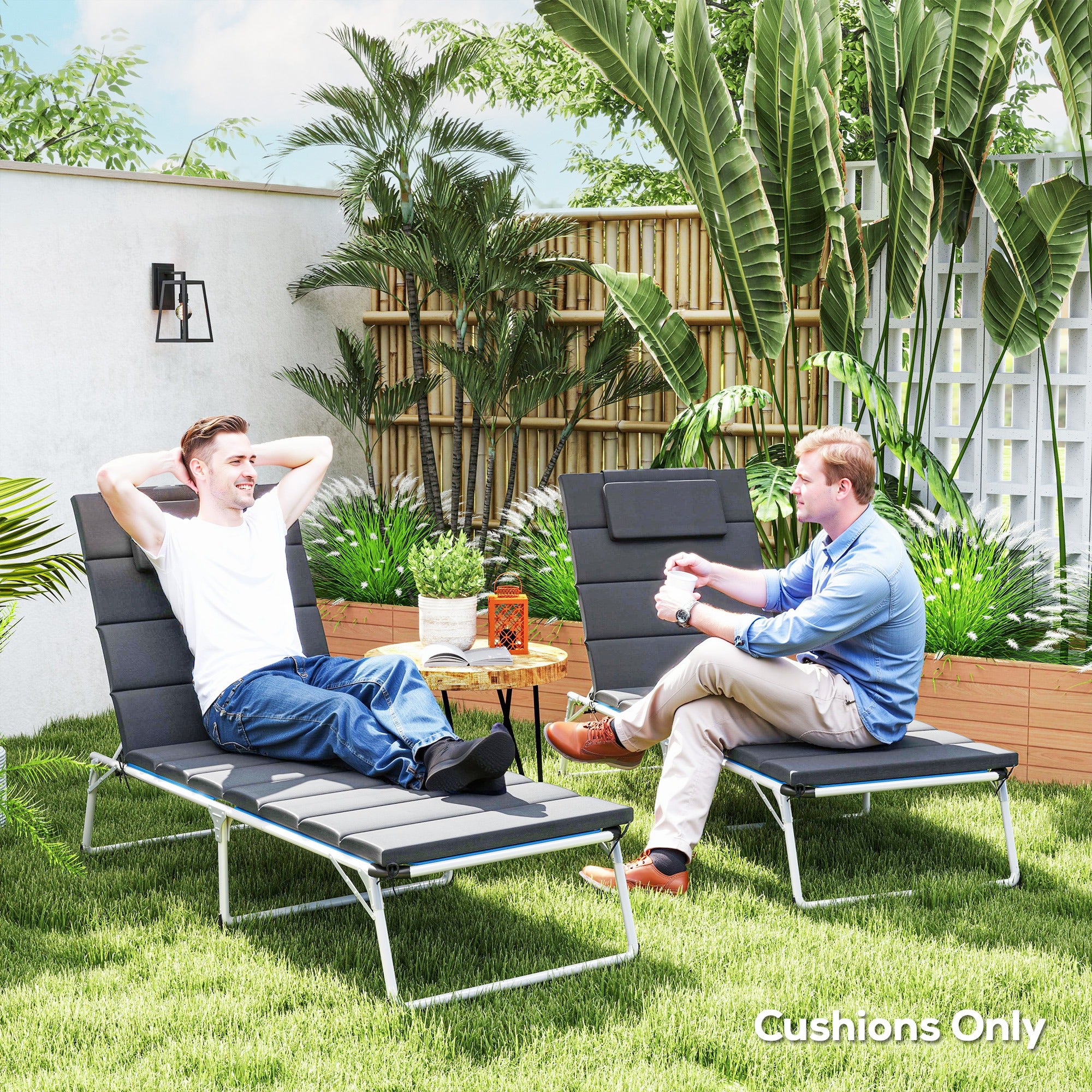 Foldable Chaise Lounge Cushion Set of 2, Outdoor Lounge Chair Cushion Set, UPF50+ 230gsm Olefin, 80" x 26" Dark Gray