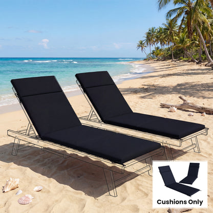 Outdoor Chaise Lounge Cushions Set of 2 with 6 Ties, High-Density Foam, for Patio and Poolside, Navy Blue