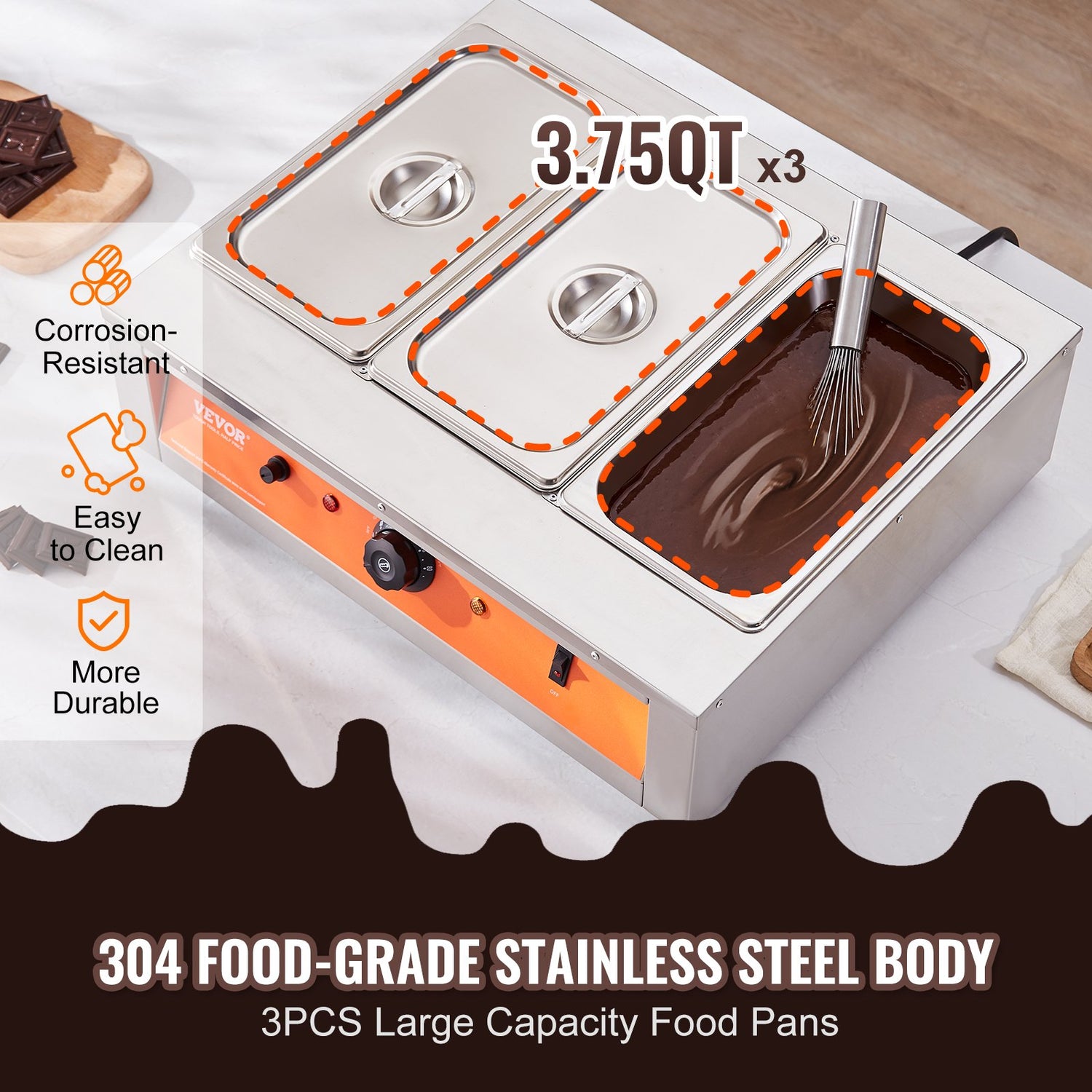 Chocolate Tempering Machine, 26.5 Lbs 3 Tanks Chocolate Melting Pot TEMP Control 86~185F, 1500W Stainless Steel Electric Commercial Food Warmer For Chocolate/Milk/Cream Melting And Heating