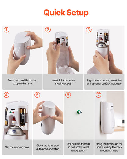 Automatic Air Freshener Spray Dispenser, 4-Pack, Wall Mounted Or Free Standing, Battery Operated, Multiple Time Settings For Home, Indoor, Bathrooms, Offices, Hotels, Commercial Places, White