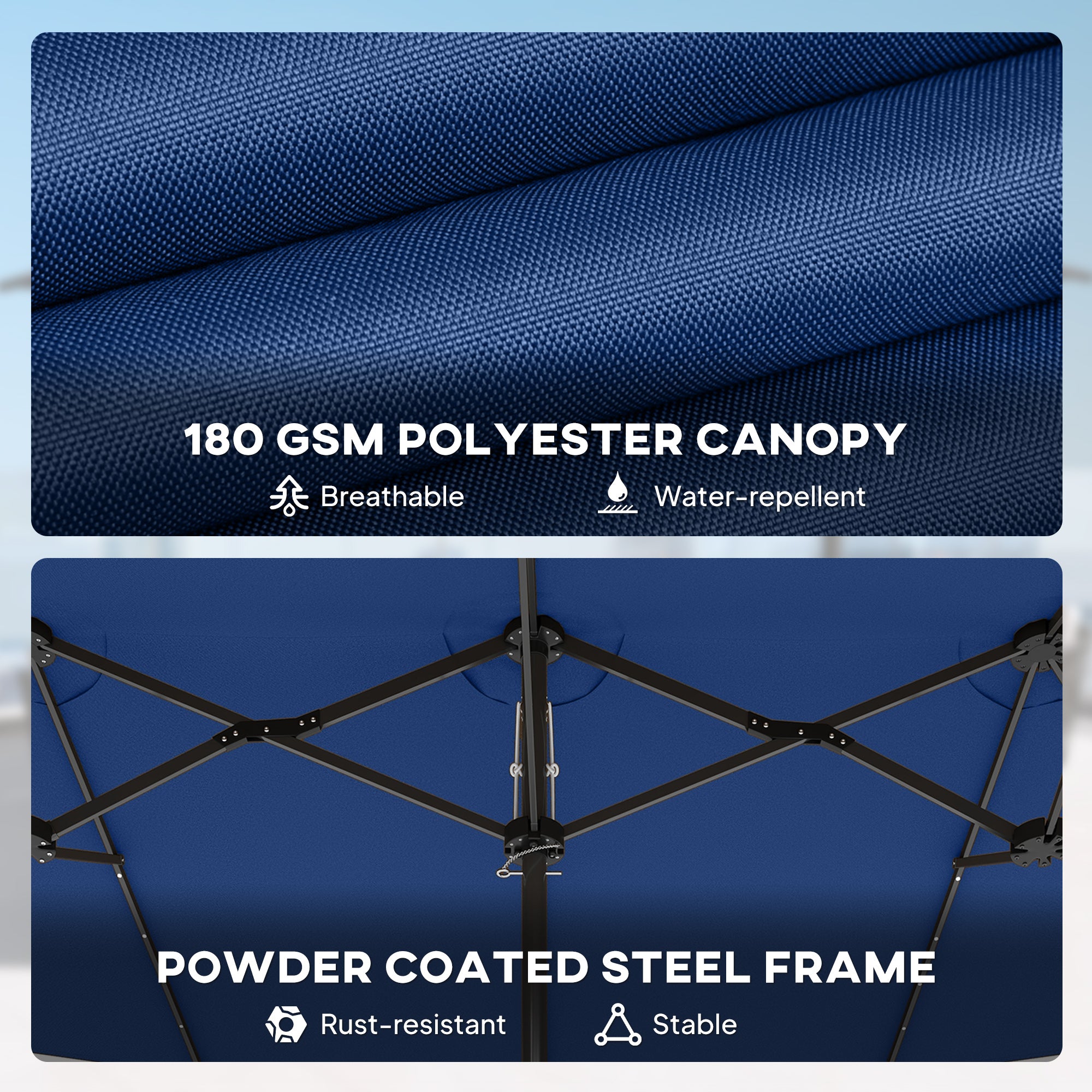 Garden Parasol, Double-Sided Sun Umbrella with LED Solar Lights, Patio Parasol for Outdoor, Blue