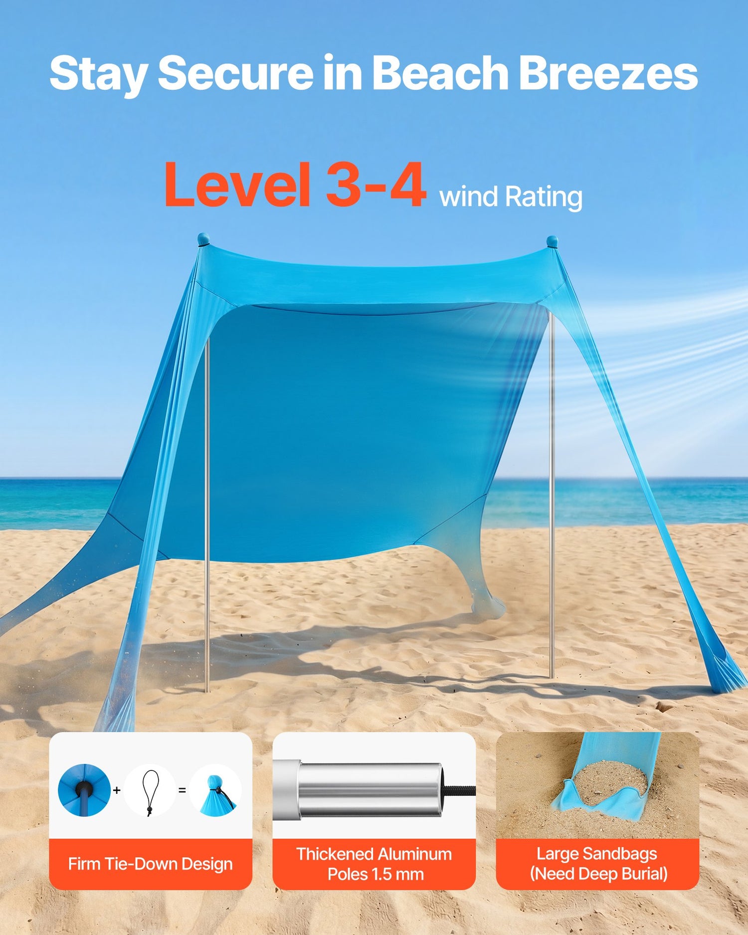 Beach Tent Sun Shelter, UPF50+ Sun Protection, 6.6 Ft Tall, 7.5x7.5 Ft, Easy Pop Up Beach Canopy With Sandbags, Stability Poles, Sand Shovels, Portable Shade For Family Outings, Camping, Fishing