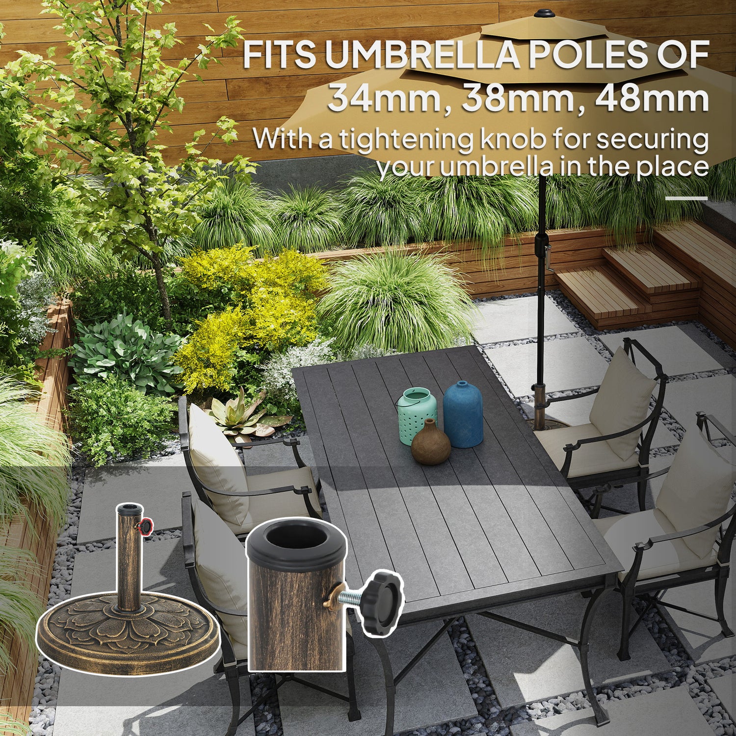 Round Patio Umbrella Base, 26 Lbs Resin Outdoor Umbrella Stand Base, Patio Umbrella Stand For 1.31.51.9 Umbrella Poles For Outdoor, Lawn, Poolside, Bronze