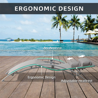 Pool Lounge Chairs Set Of 3, Adjustable Aluminum Outdoor Chaise Lounge Chairs With Metal Side Table, All Weather For Deck Lawn Poolside   Grey,2 Lounge Chairs 1 Table