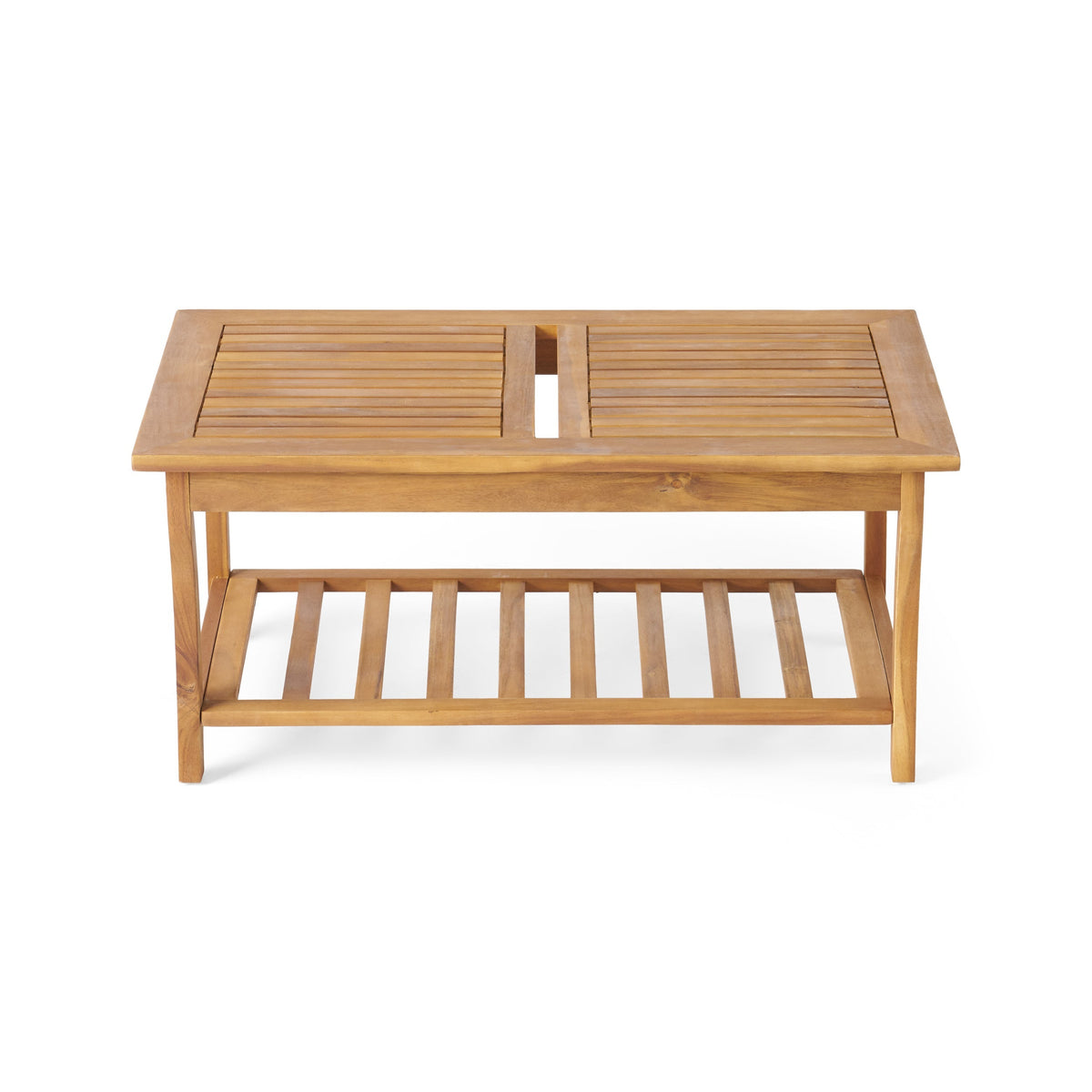 Caydon 2 Club Chairs + Table Outdoor Set with Slat Panel Design - Natural Wood