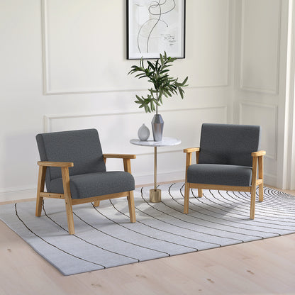 Set Of 2 Accent Armchair, Living Room Chair, Wooden Upholstered Single Lounge Chair With Rubber Wood Legs And Padded Seat, Leisure Sofa Chair For Bedroom Office, Dark Grey