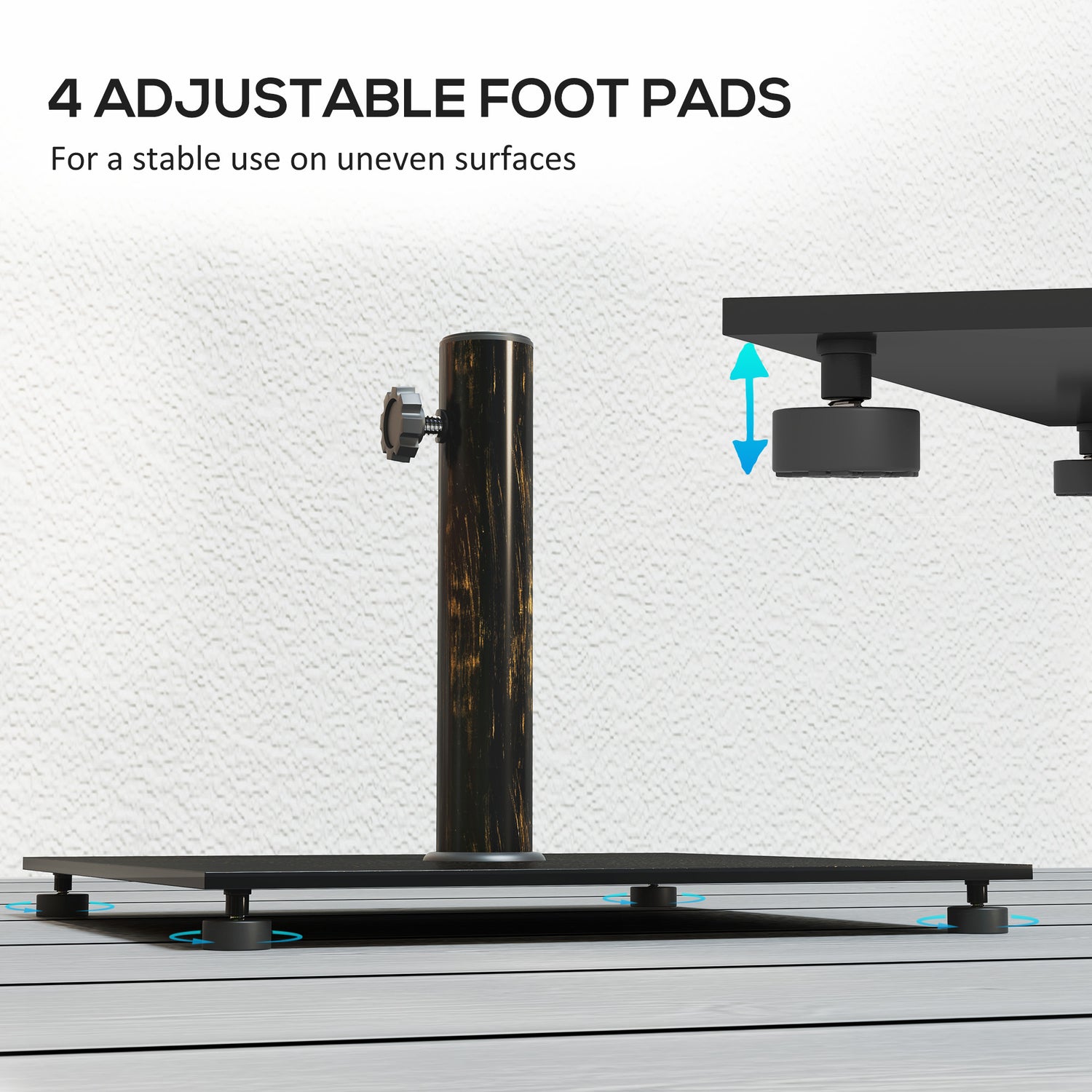 Square Patio Umbrella Base, 29 lbs Metal Umbrella Stand Base with Adjustable Foot Pads, Heavy Duty Patio Umbrella Holder for 1.5"/1.9" Umbrella Poles for Outdoor, Lawn, Poolside, Bronze