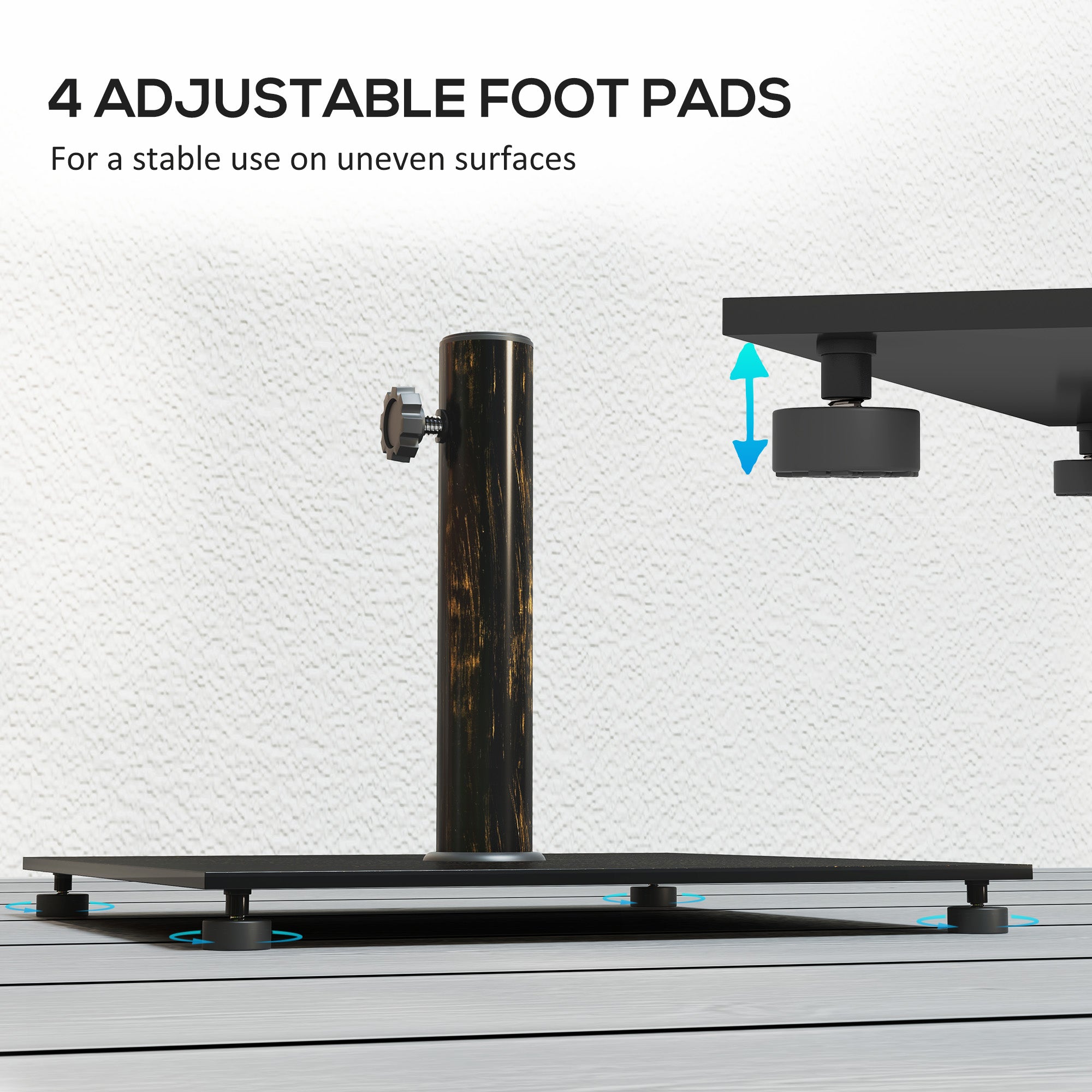 Square Patio Umbrella Base, 29 lbs Metal Umbrella Stand Base with Adjustable Foot Pads, Heavy Duty Patio Umbrella Holder for 1.5"/1.9" Umbrella Poles for Outdoor, Lawn, Poolside, Bronze